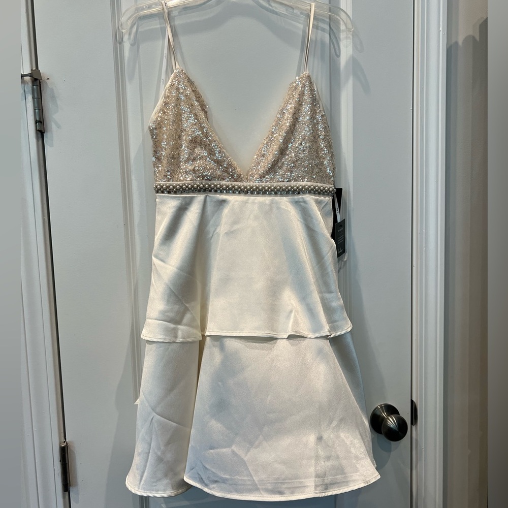 Lulu’s embellished white party dress